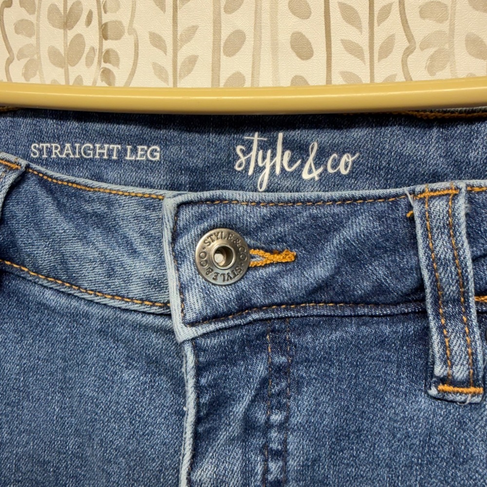 Style & Co Womens Straight Leg Jeans Blue Medium Wash Denim Petite 12P High Rise - Picture 3 of 6